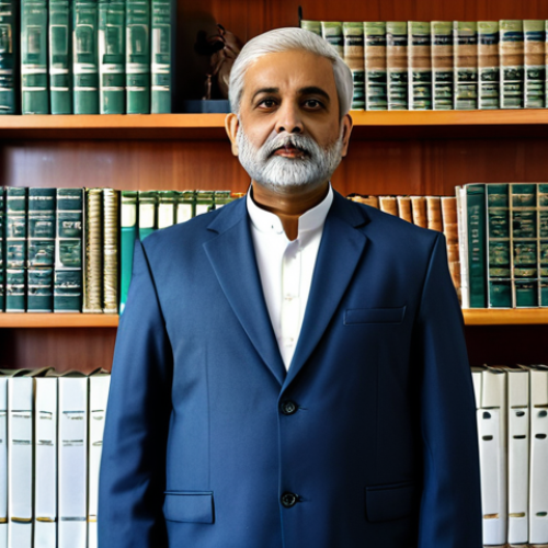 Home 8 **
"A professional Pakistani lawyer, fully clothed in a modest shalwar kameez and blazer, standing confidently in a modern Karachi law office. Bookshelves line the walls in the background. Safe for work, appropriate content, perfect anatomy, well-formed hands, professional."
**