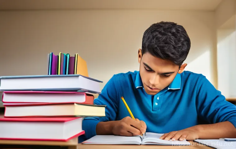 노무사 시험의 합격자 평균 점수 - **Determined Student's Intensive Exam Preparation:**
A determined young adult, looking focused a...