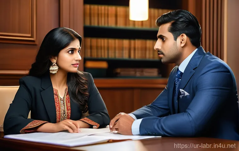 노무사 실무 케이스 분석 - A young South Asian woman in her early 30s, wearing smart casual attire like a blazer and blouse, si... 노무사 실무 케이스 분석 - A young South Asian woman in her early 30s, wearing smart casual attire like a blazer and blouse, si...