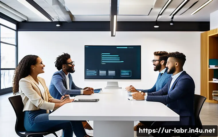 공인노무사 시험의 실기 대비법 - **Prompt:** A diverse group of young professionals in a brightly lit, modern co-working space. They ...