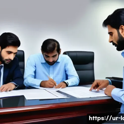 노무사 실무에서 발생한 에피소드 - A professional Pakistani legal office scene showing a diverse team of men and women in formal attire...