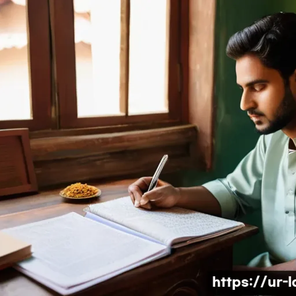 공인노무사 시험 합격을 위한 필수 팁 - A focused young South Asian man studying in a traditional Pakistani home setting, sitting at a woode...