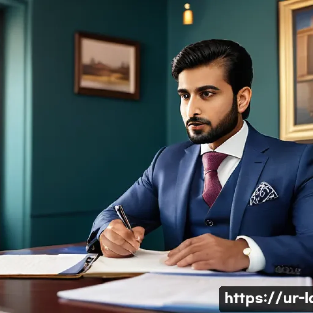 노무사로서의 업무 윤리 사례 - A professional Urdu-speaking legal consultant in a modern office setting, dressed in traditional Pak...