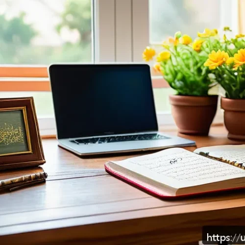 노무사 시험을 위한 효과적인 노트 작성법 - A focused study desk scene in a cozy, well-lit room decorated with traditional Pakistani elements li...