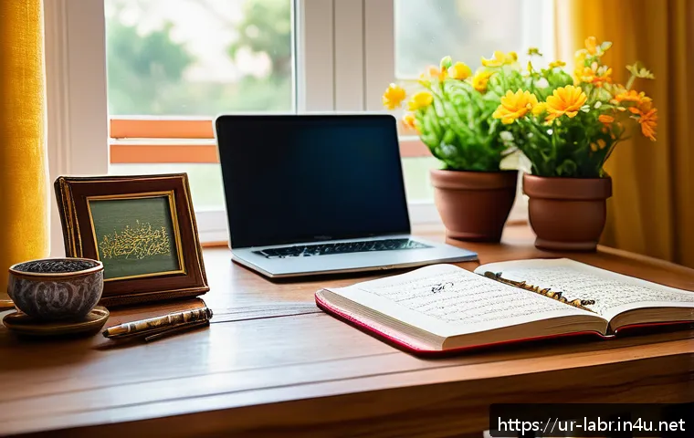 노무사 시험을 위한 효과적인 노트 작성법 - A focused study desk scene in a cozy, well-lit room decorated with traditional Pakistani elements li...