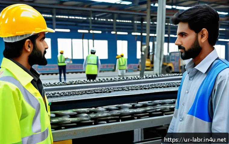 노동법 주요 판례 정리 - A detailed scene inside a Pakistani factory showcasing workers wearing full safety gear including he...